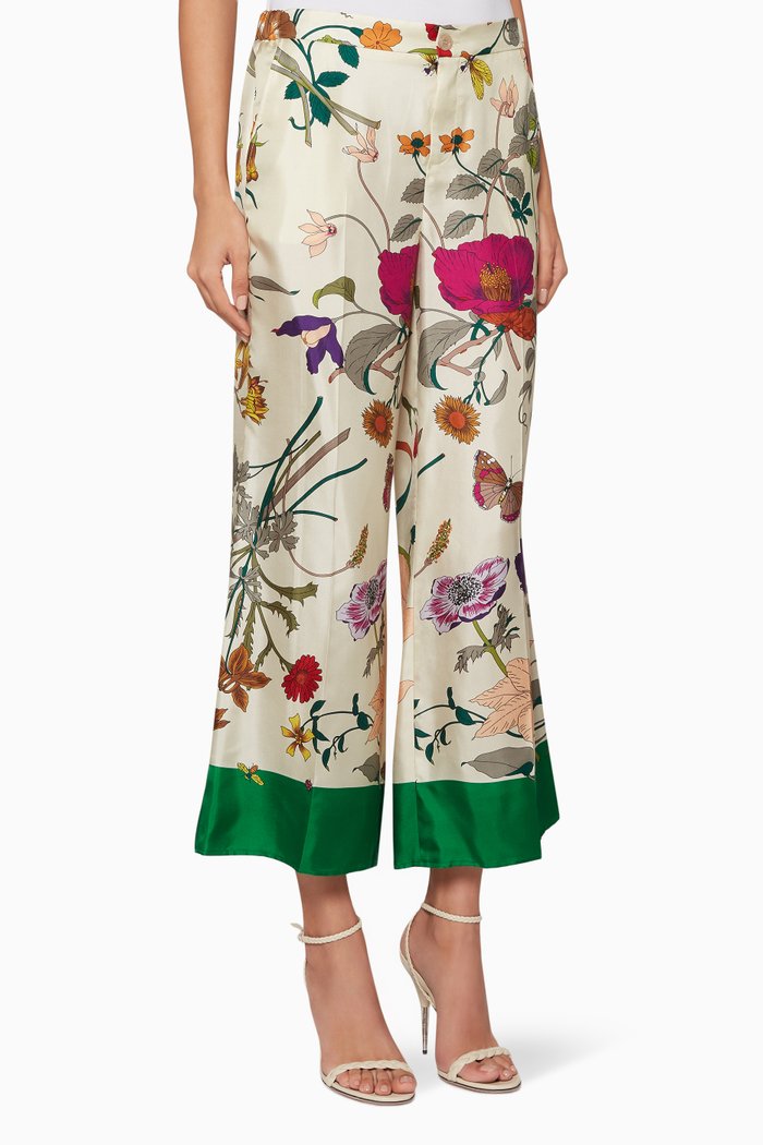 

White Floral-Print Palazzo Pants