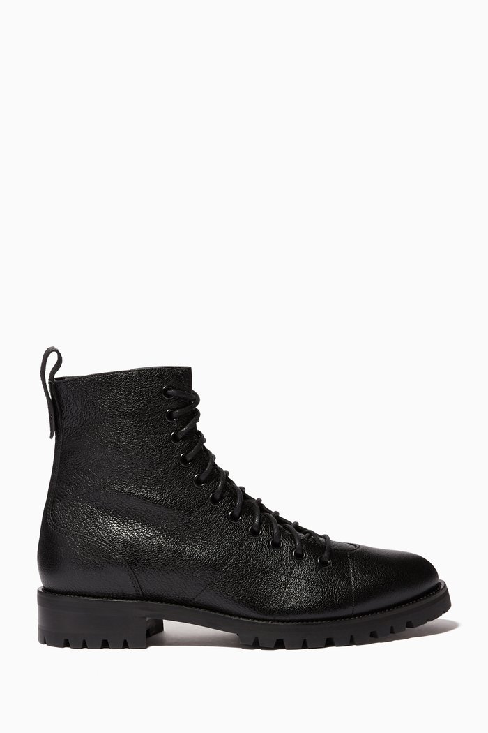 

Cruz Grained Leather Combat Boots, Black