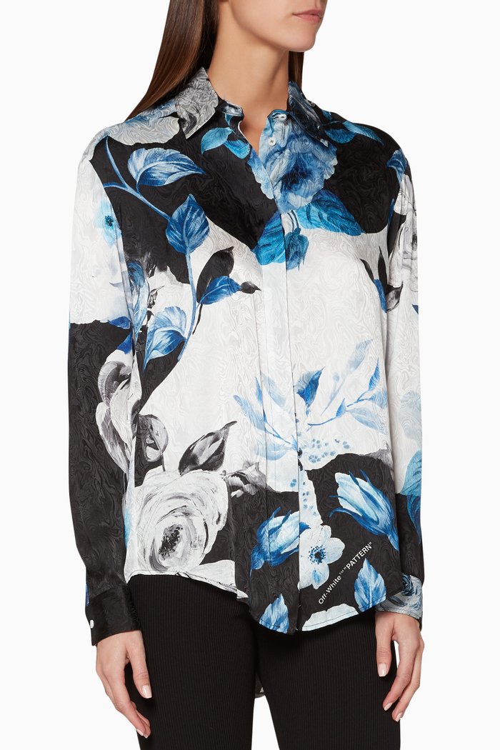 

Black, Blue & White Floral-Print Shirt