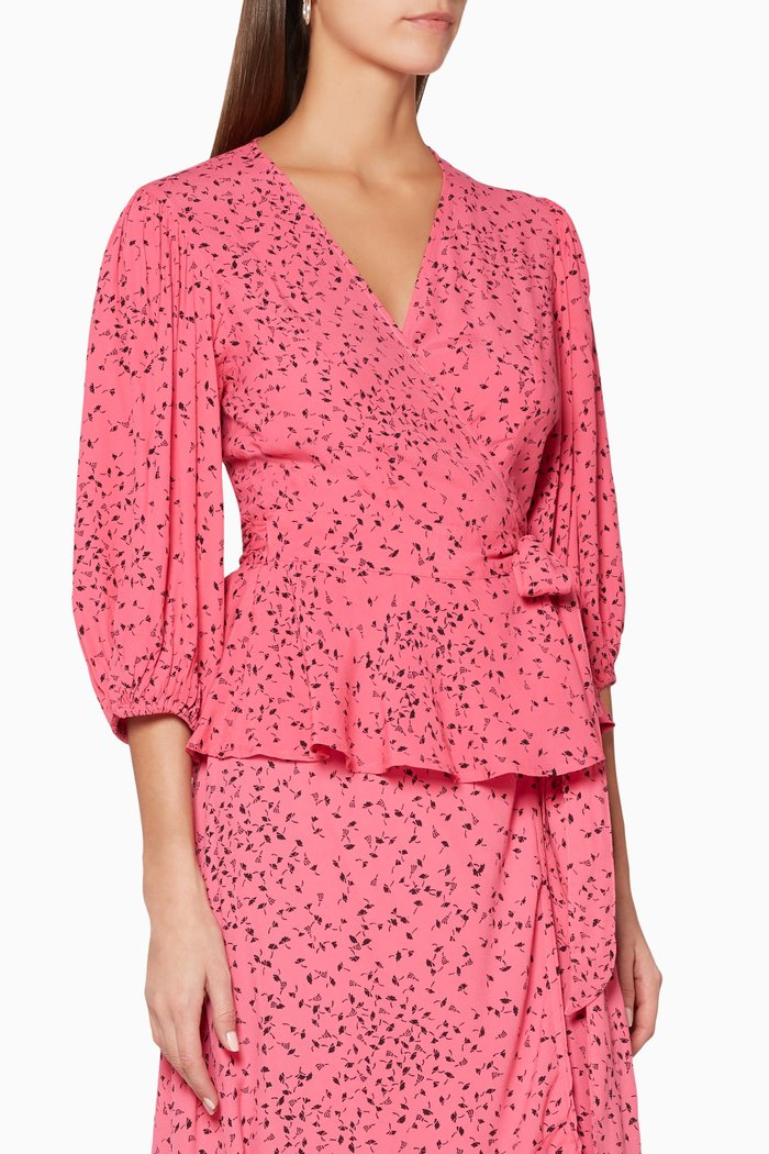 

Hot-Pink Floral-Print Barra Wrap Top