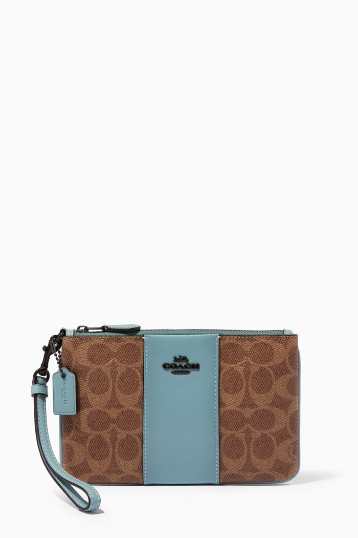 

Small Wristlet in Colourblock Signature Canvas, Blue