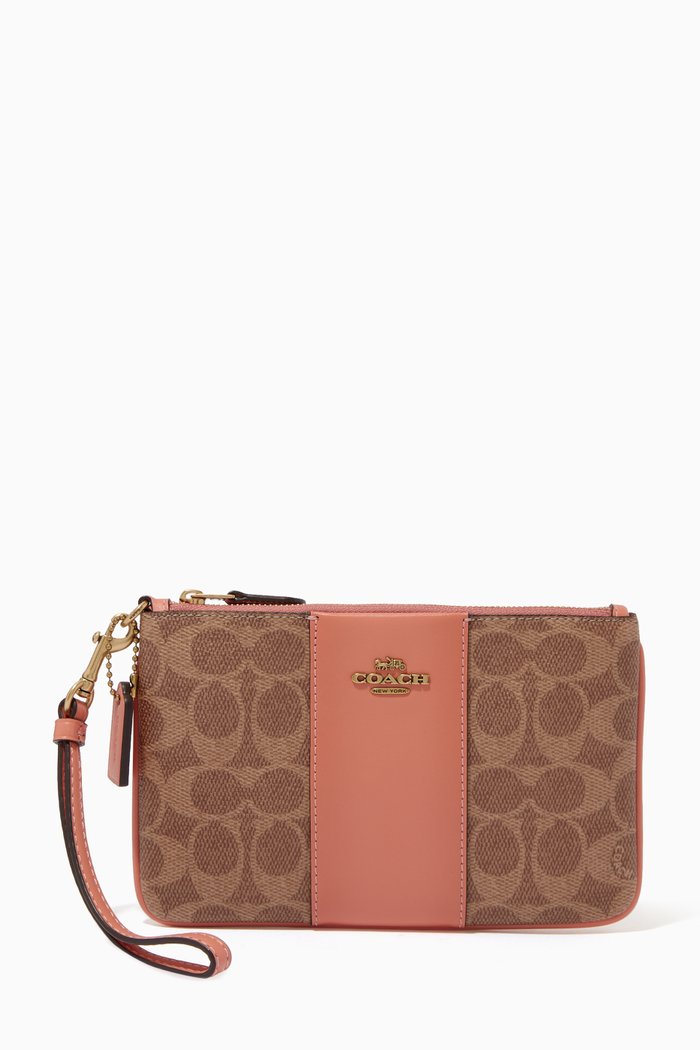 

Small Wristlet in Colourblock Signature Canvas, Neutral