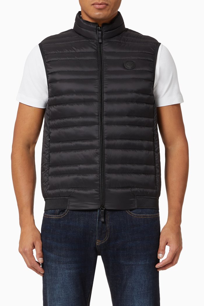 

Gilet with Circle Logo in Quilted Down Nylon, Grey