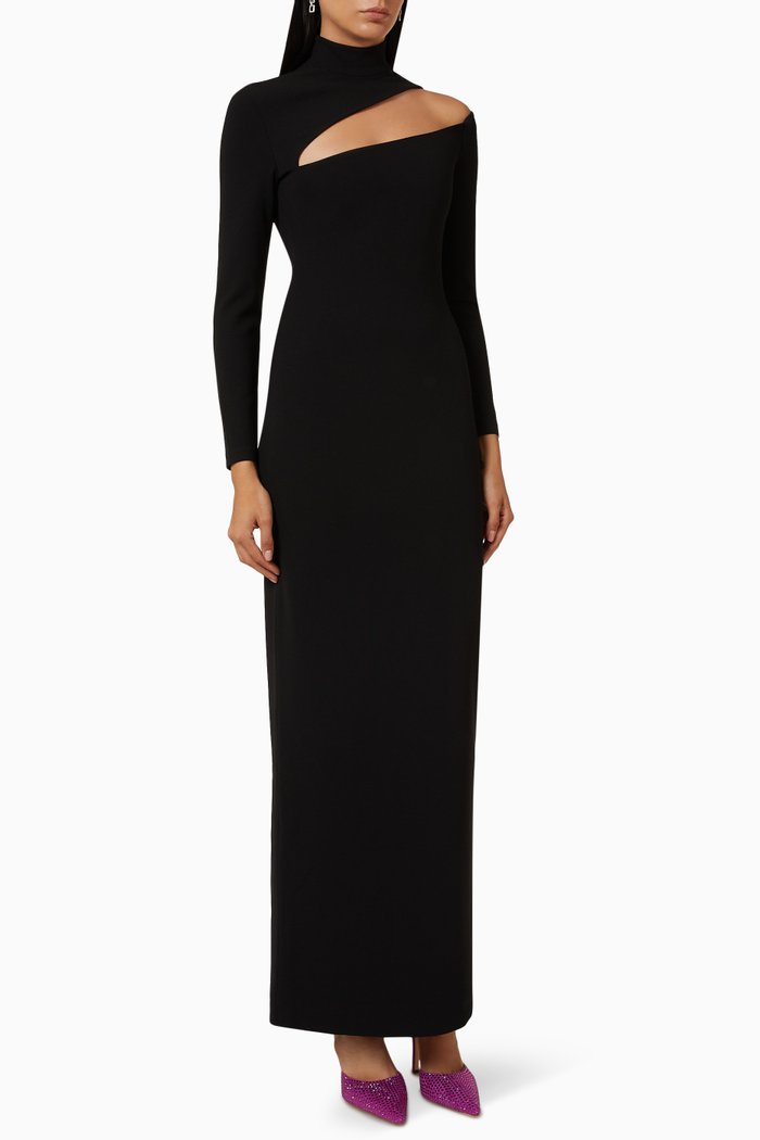 

Ares Asymmetrical High Neck Maxi Dress, Black