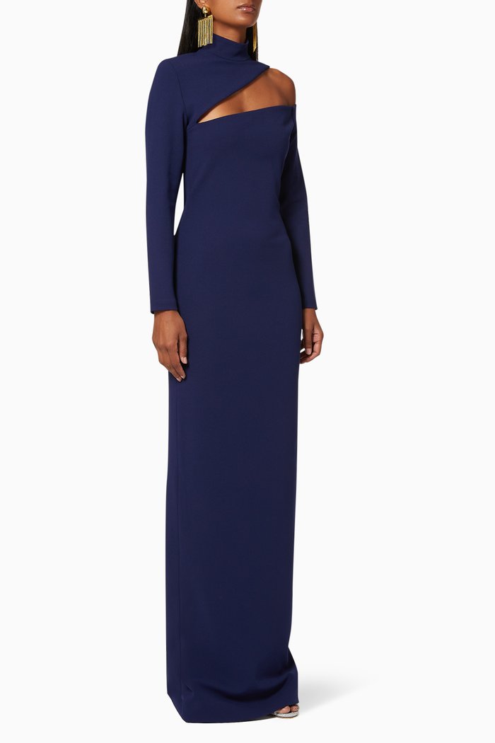 

Ares Asymmetrical High Neck Maxi Dress, Blue