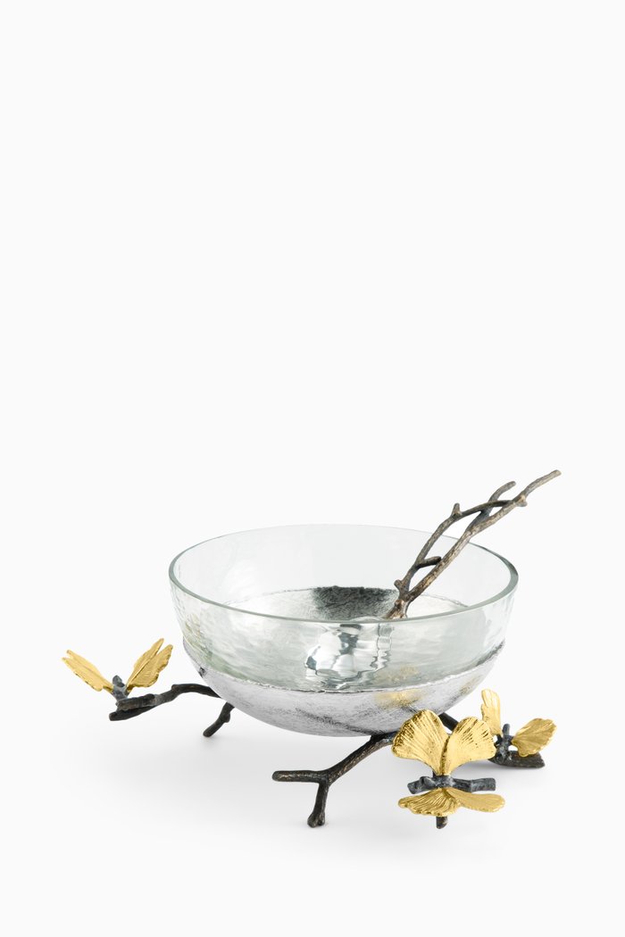 Silver Butterfly Ginkgo Nut Dish with Spoon, Multicolour