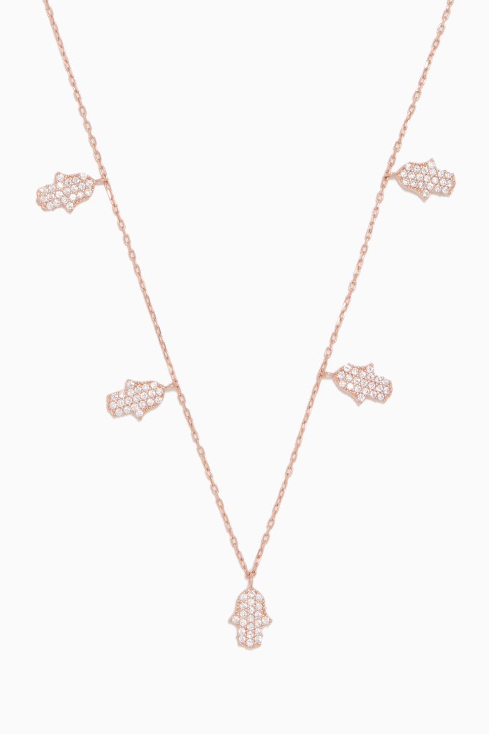 

Rose-Gold & White Crystal Hamsa Necklace, Neutral