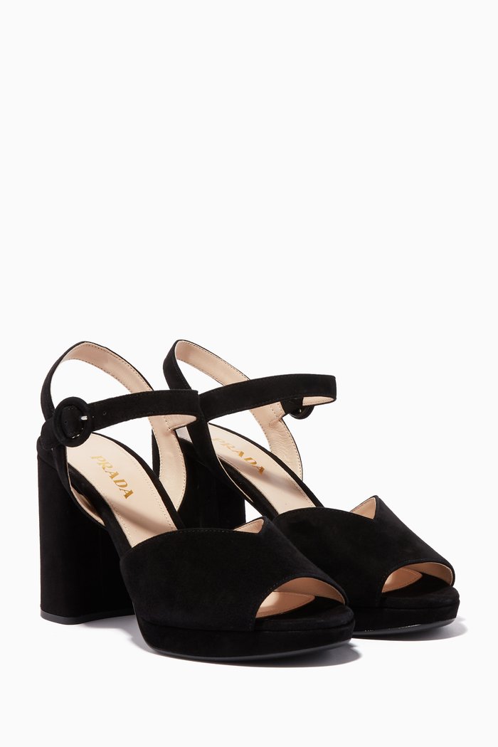 

Black Suede Block-Heel Sandals