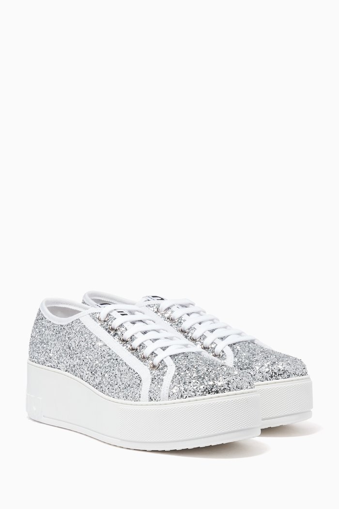 

Silver Glitter Flatform Sneakers