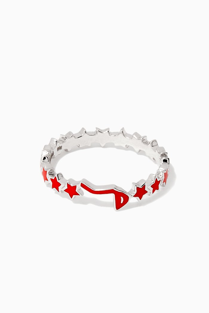 

White-Gold & Enamel M Letter Star Ring, Silver