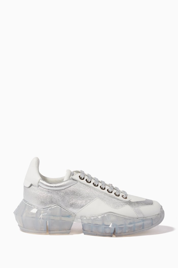 

Diamond F Metallic & Calf Leather Sneakers, Silver