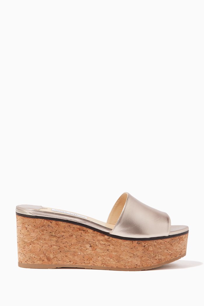 

Platinum Leather Deedee Wedge Sandals, Metallic