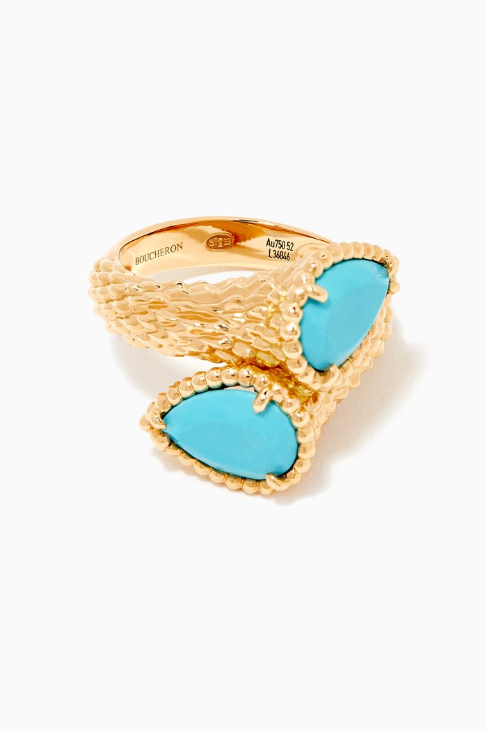 

Serpent Bohème Toi et Moi Turquoise S Motifs Ring in 18kt Yellow Gold