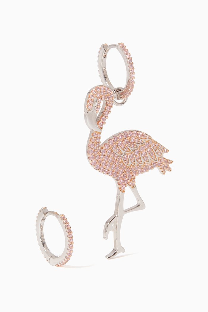 

Pink-Silver Flamingo Asymmetric Earrings, Multicolour