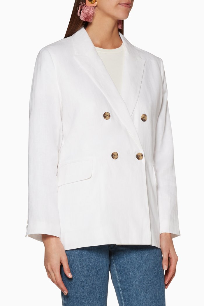 

White Linen Double-Breasted Blazer