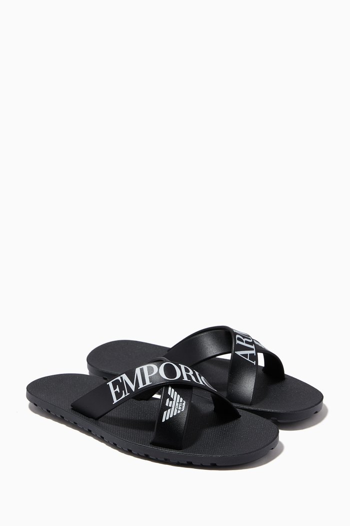 

Criss Cross Strap Slides, Black