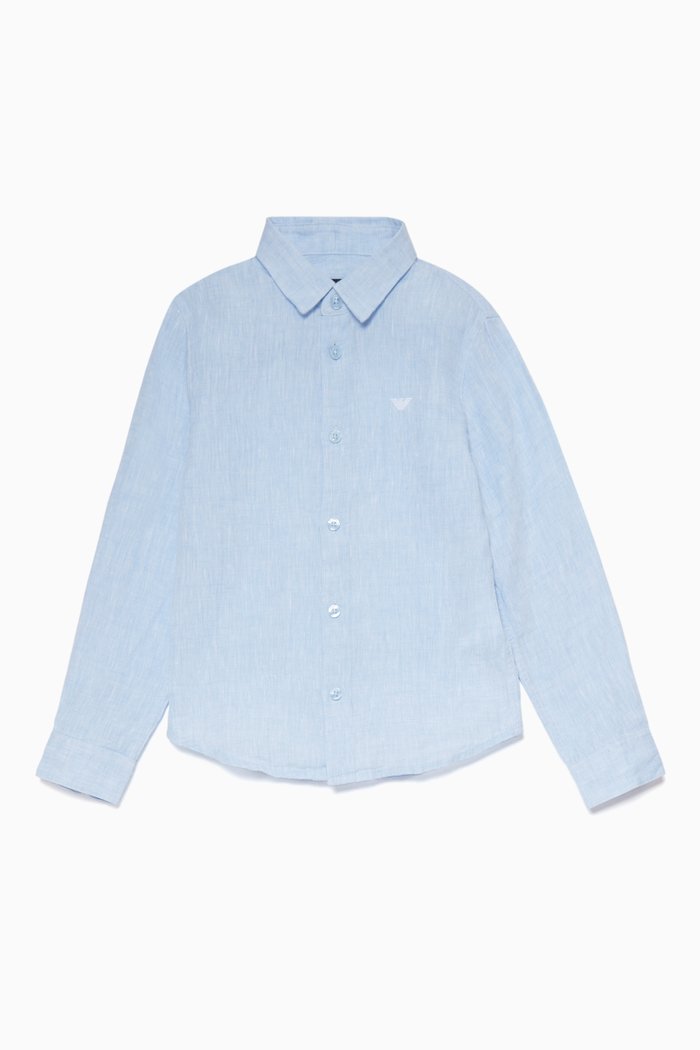 

Light-Blue Embroidered Logo Linen Shirt