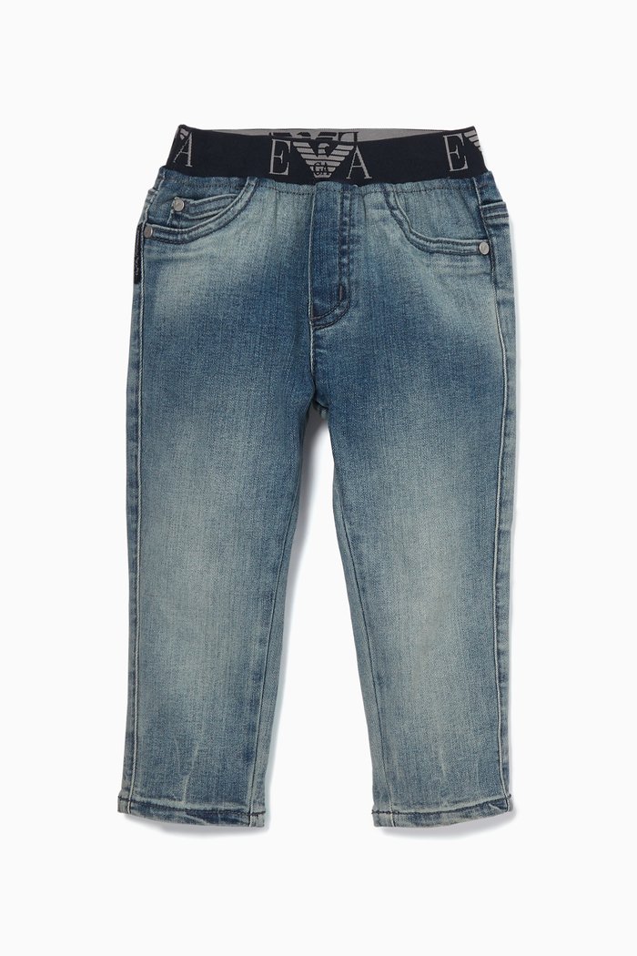 

Navy Light-Wash Elasticated Jeans, Blue