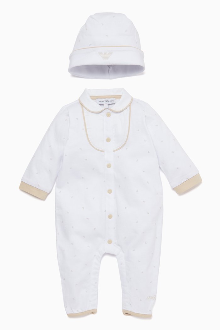 

Three-Piece Jumpsuit, Hat & Pouch Set, Neutral