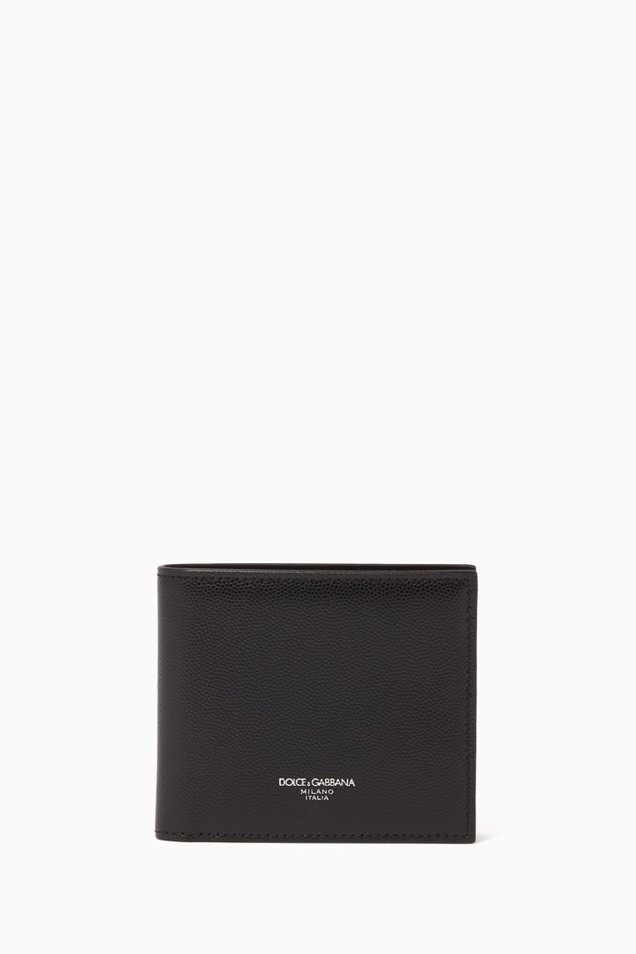 

Textured Leather Bi-Fold Wallet, Black