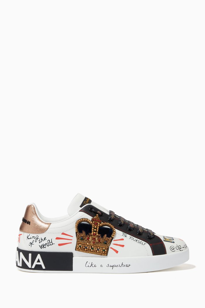 

Portofino Sneakers in Printed Nappa Calfskin with Patch, White