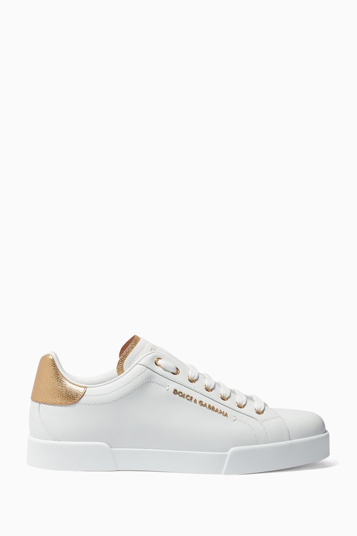 White Classic Logo Leather Sneakers