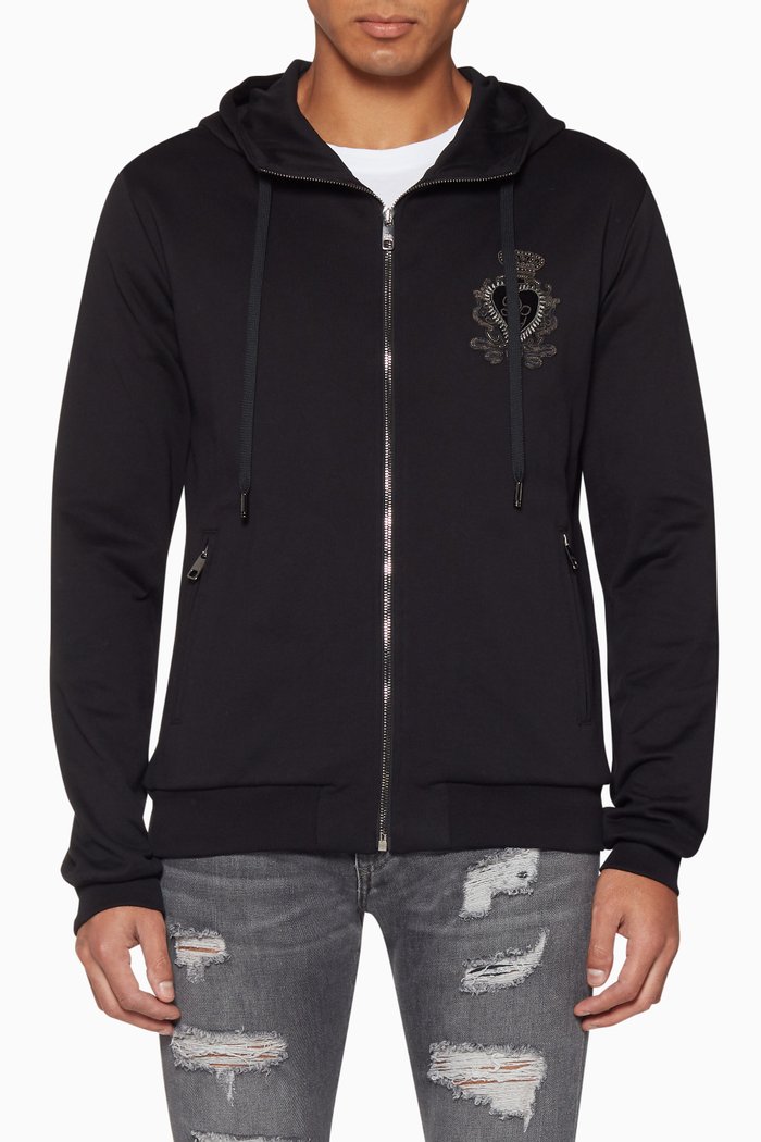 

Black Jersey Embroidered Heart Zip Up Hoodie