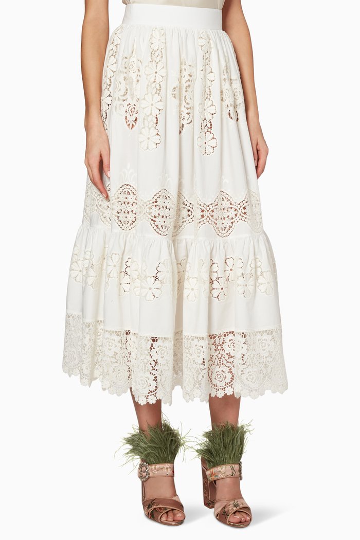 

White Poplin Ricamato Intaglio Skirt