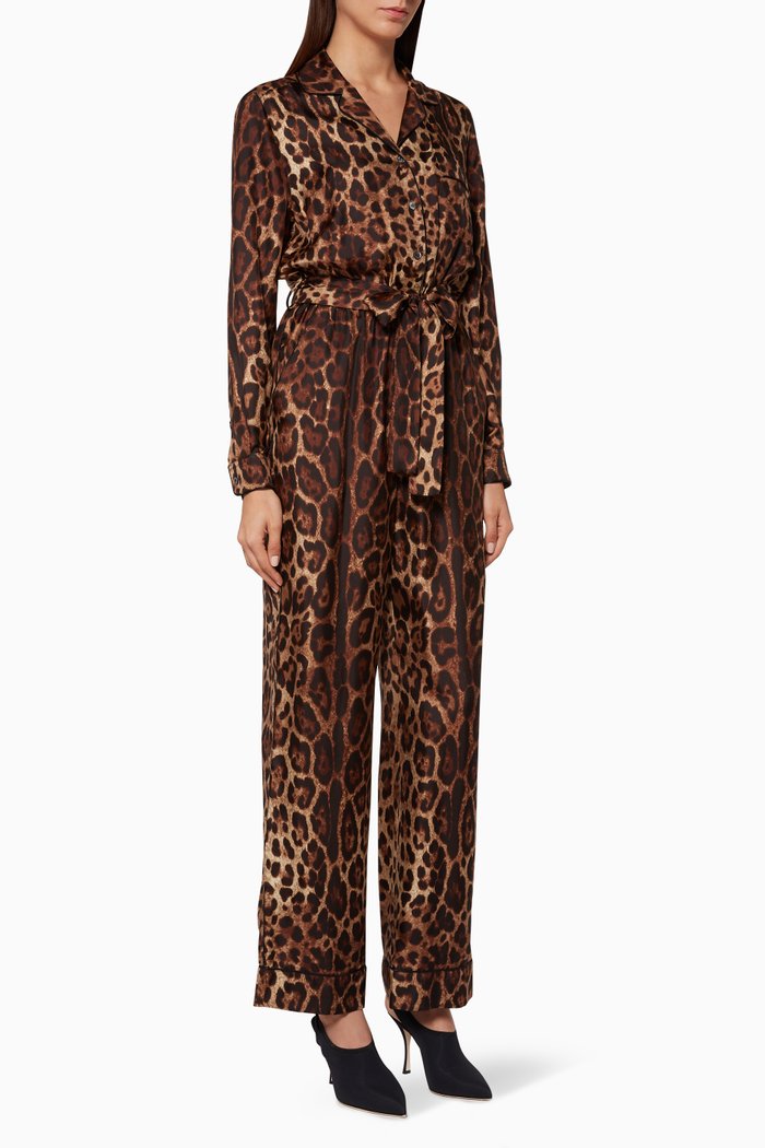 

Brown Leopard-Print Silk Jumpsuit