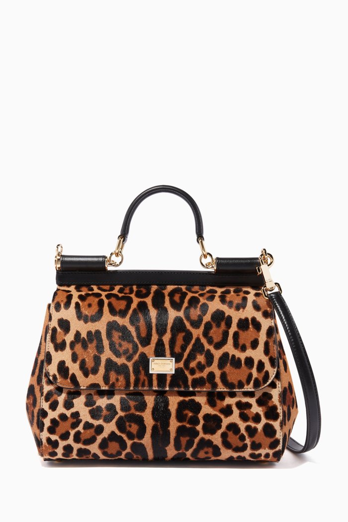 

Medium Sicily Leopard-Print Pony Hair Bag, Brown