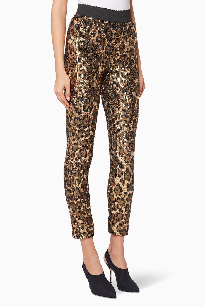 Brown Leopard Sequin-Embellished Pants