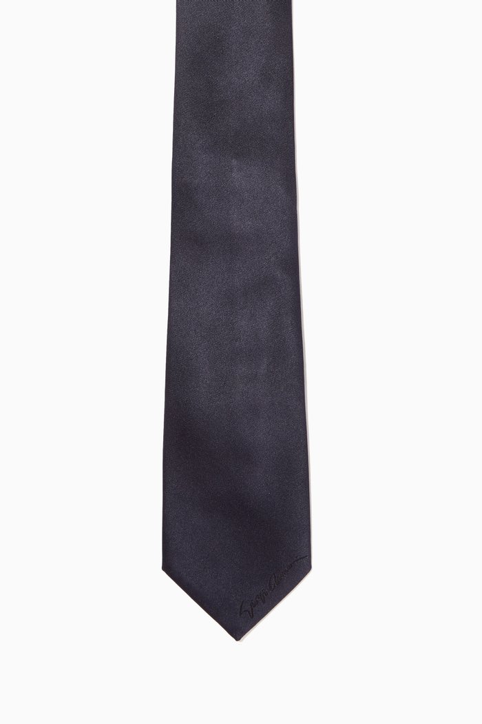 

Embroidered Logo Tie in Silk, Blue