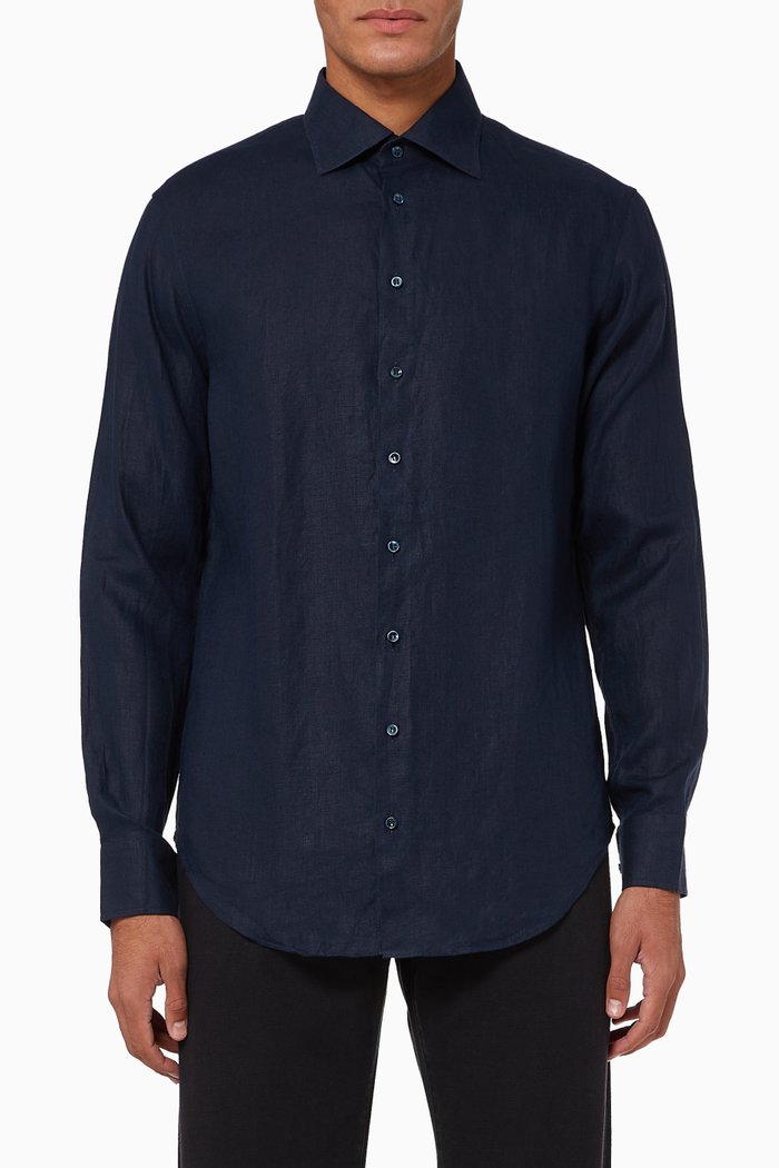 Regular Fit Linen Shirt, Blue