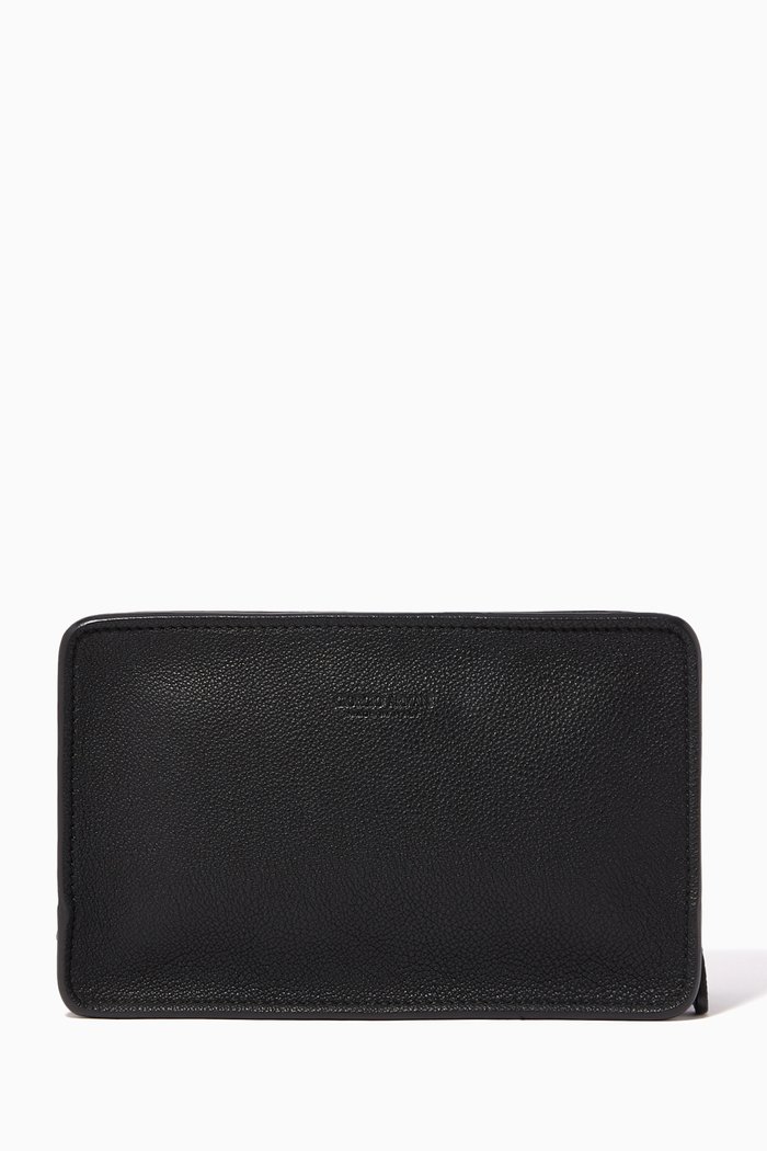 

Calf Leather Business Money Bag, Black
