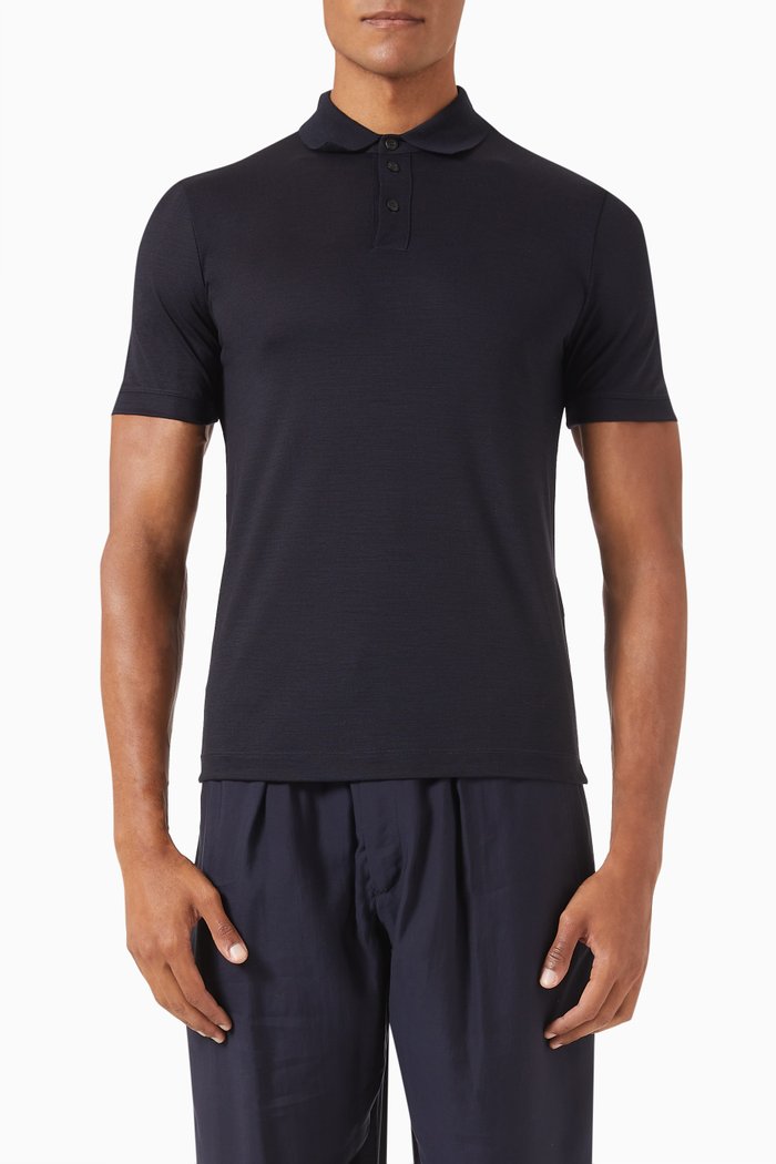

Short-Sleeved Polo Shirt in Wool, Blue