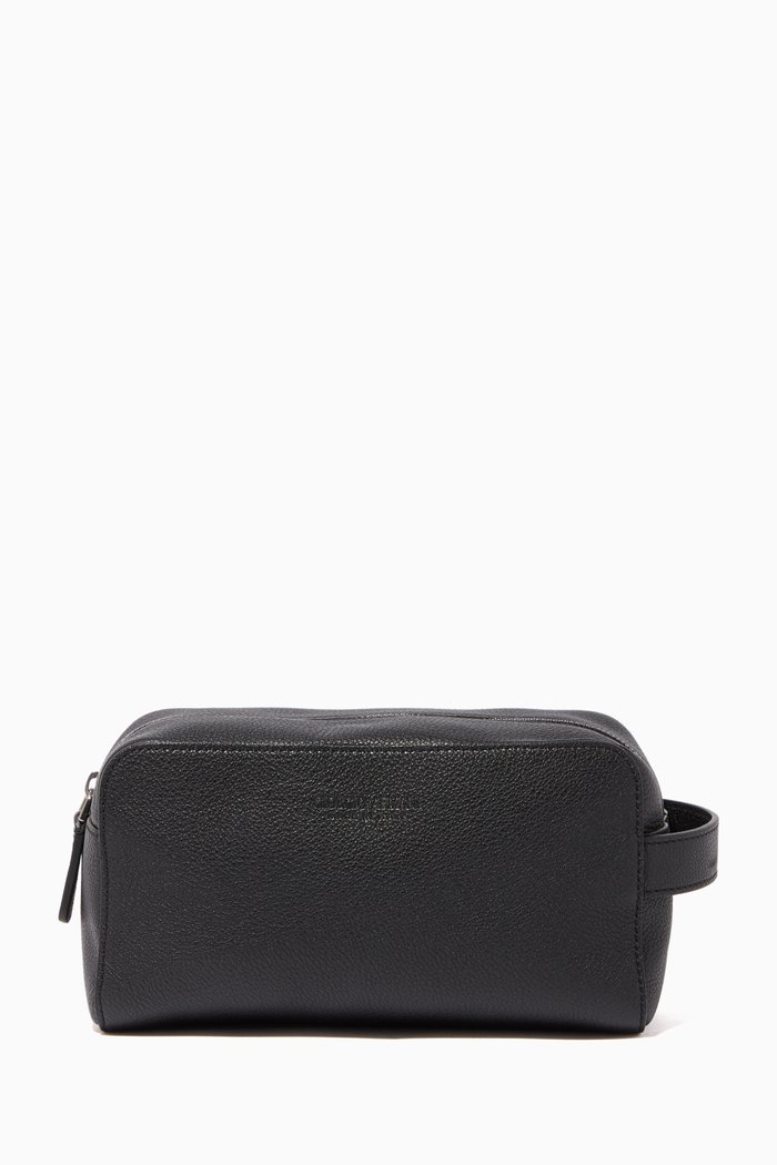 

Grainy Leather Wash Bag, Black