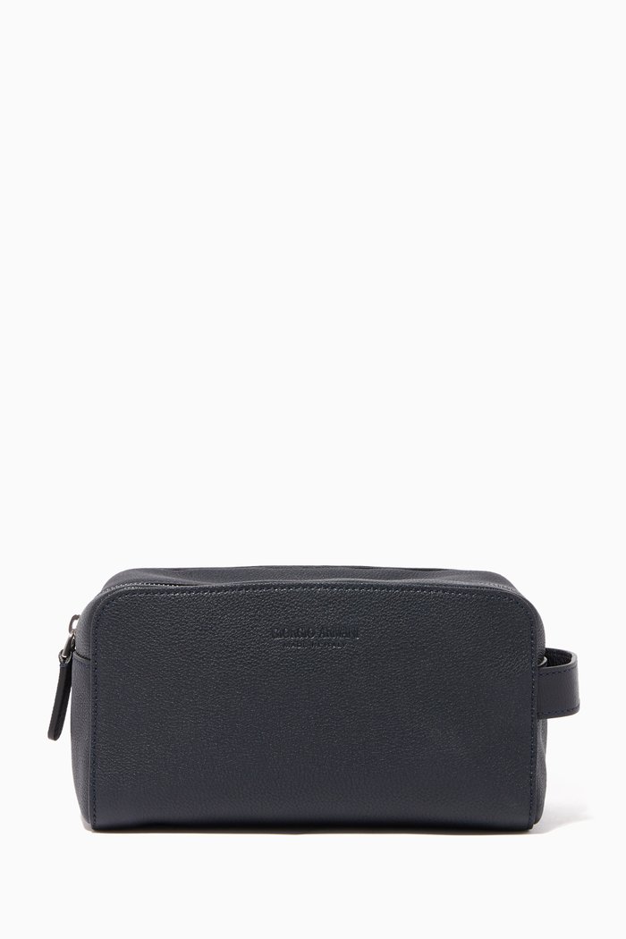 

Grainy Leather Wash Bag, Blue