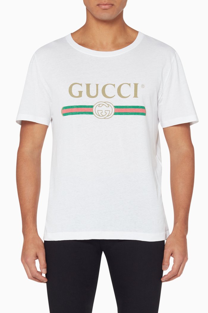 

White Gucci Logo Washed-Cotton T-Shirt