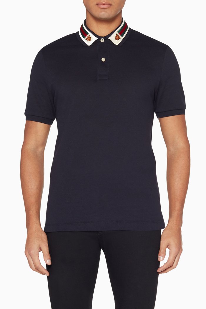 

Dark-Blue Web & Feline Head Polo T-Shirt