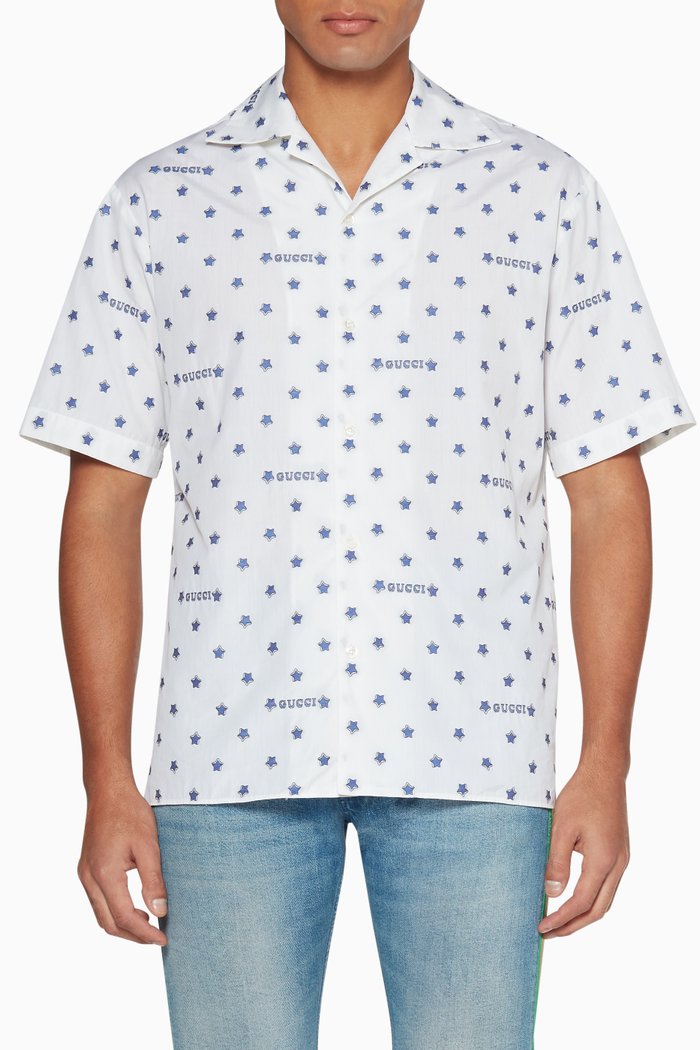 

White Short-Sleeved Logo Shirt, Blue