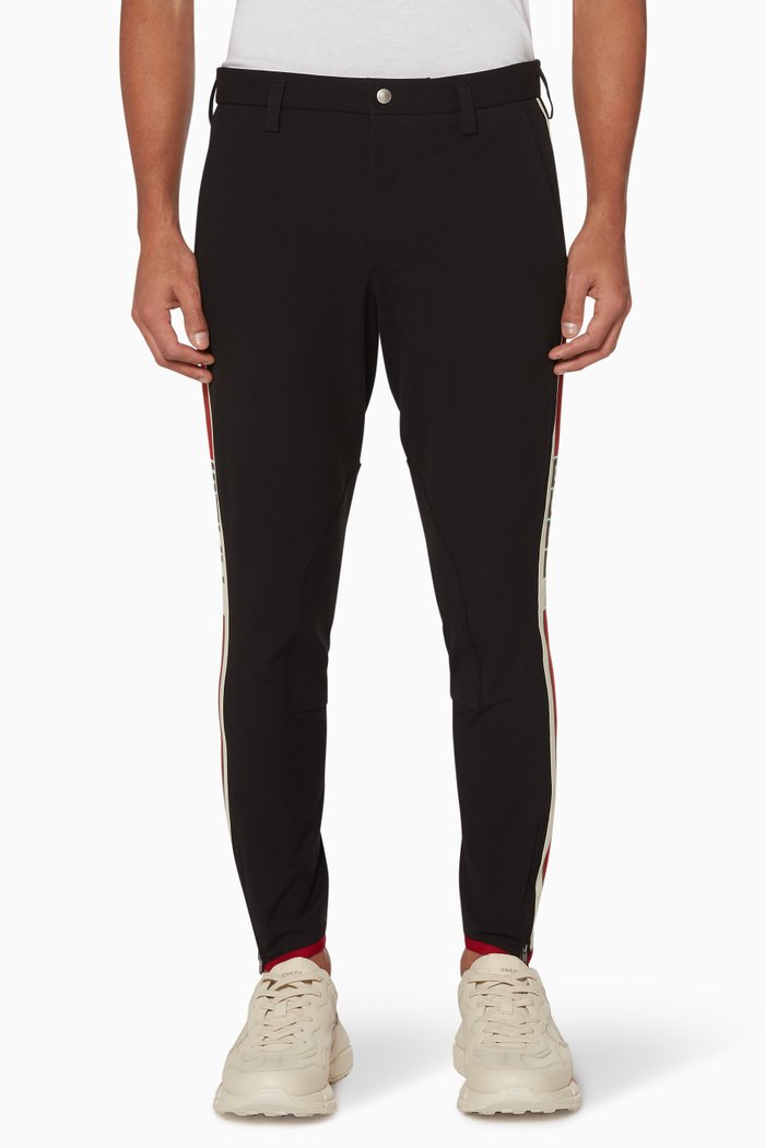 

Logo Striped Gabardine Stretch Trousers, Black