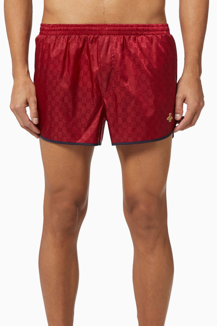 GG Nylon Swim Shorts with Bee, Red