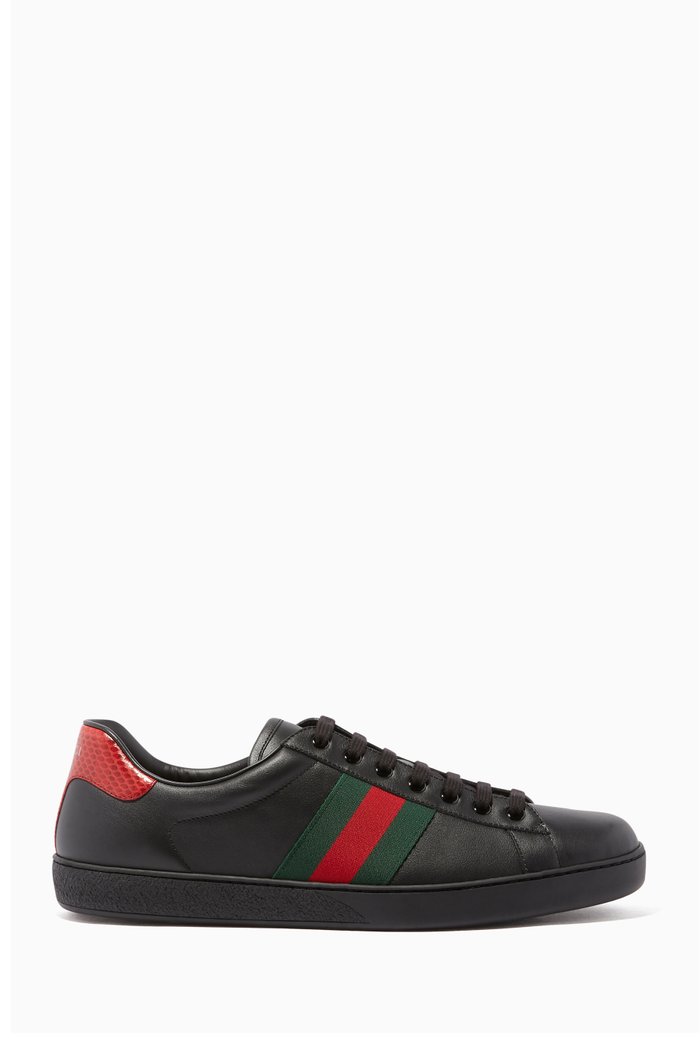

Black Leather Ace Web Strap Sneakers