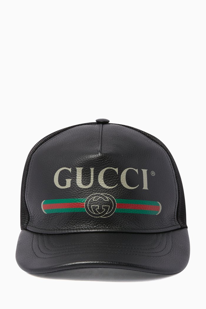 Black Logo Leather Baseball Cap