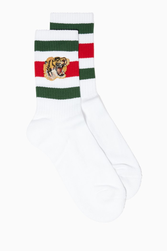 

White Embroidered Appliqué Calf Socks