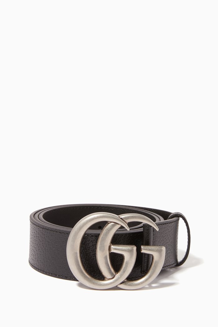 

Double G Buckle Leather Belt, Black