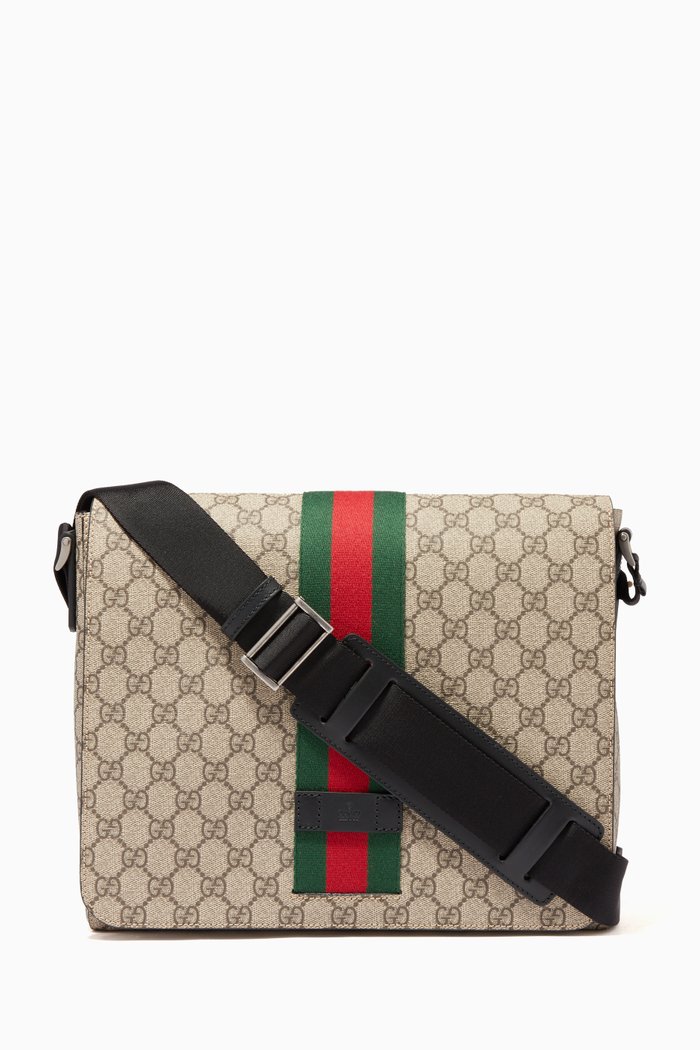 

Beige & Ebony GG Supreme Messenger Bag, Neutral