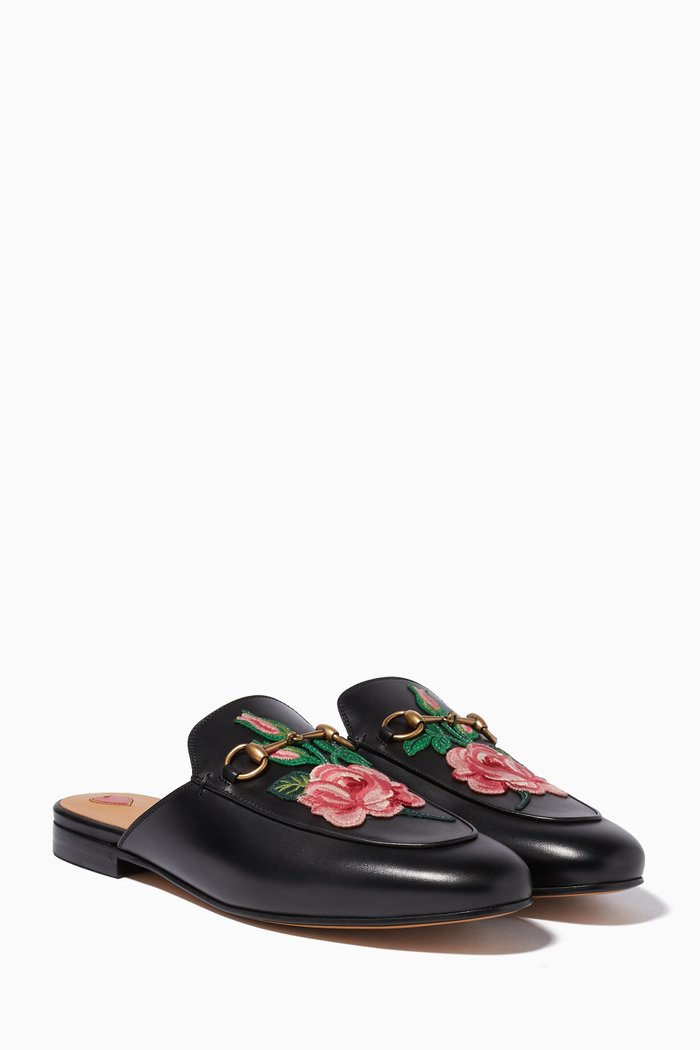 Black Princetown Leather Slippers
