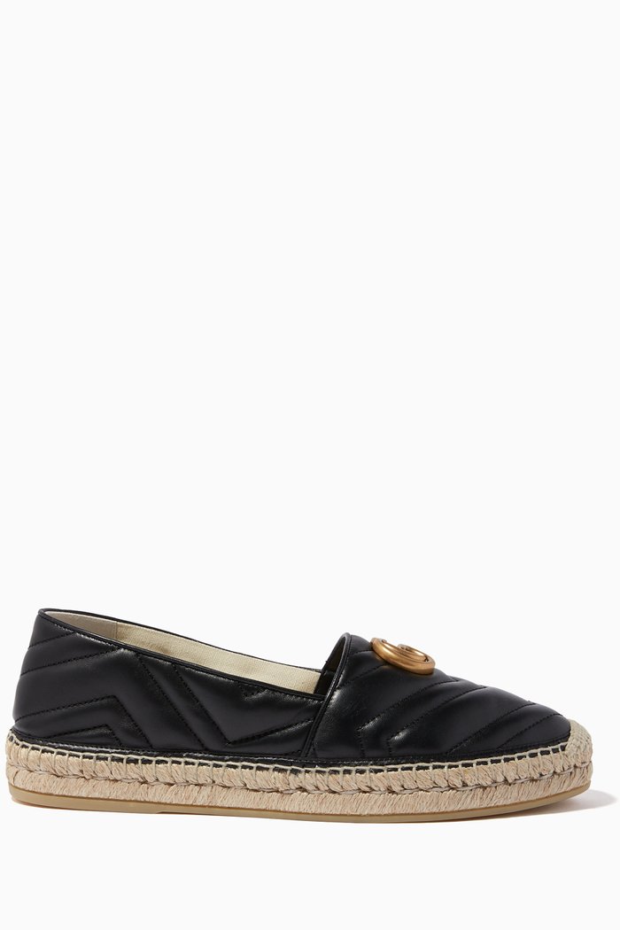 

Matelassé Leather Espadrilles, Black