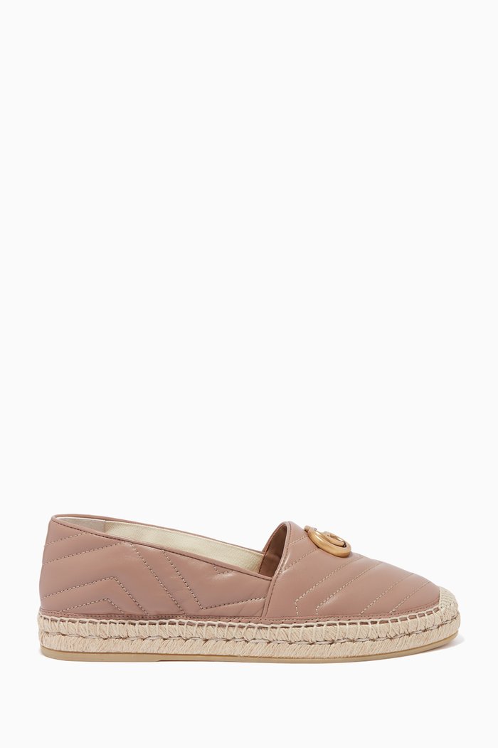 

Beige Matelassé Leather Espadrilles, Neutral